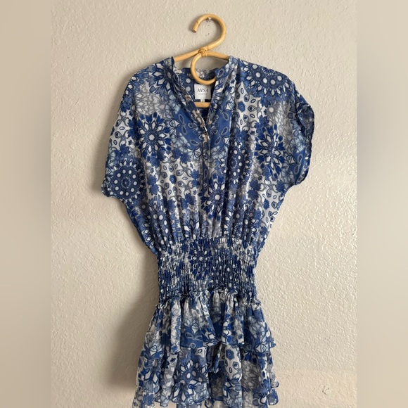 MISA Los Angeles Eloisa mini dress in Blue Tile Print - Picture 3 of 5